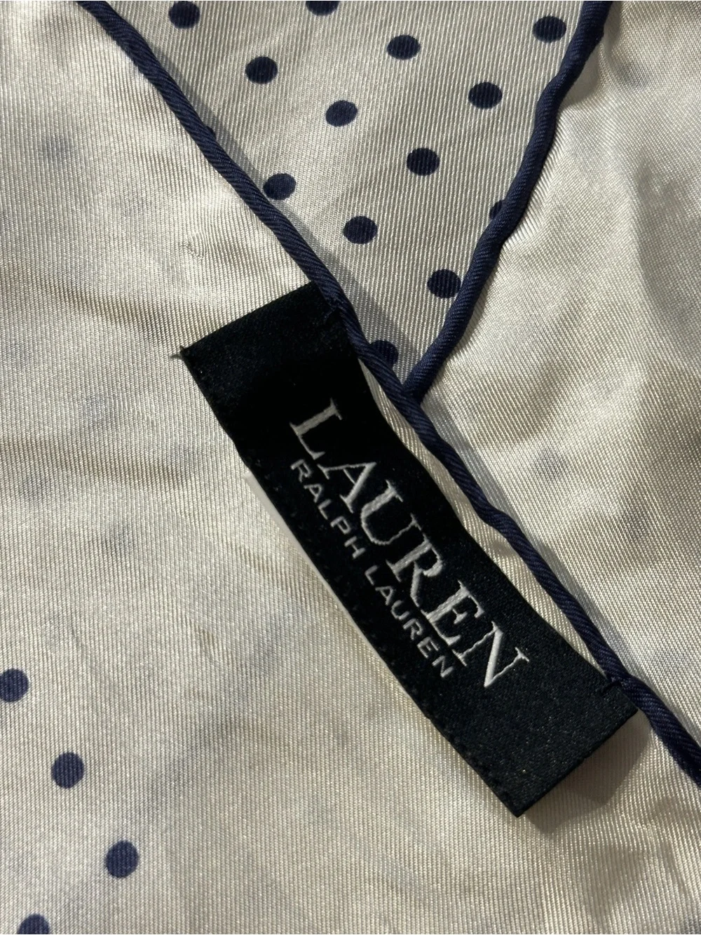 Ralph Lauren Cream and Navy Polka Dot Square Scarf  22” x 22”